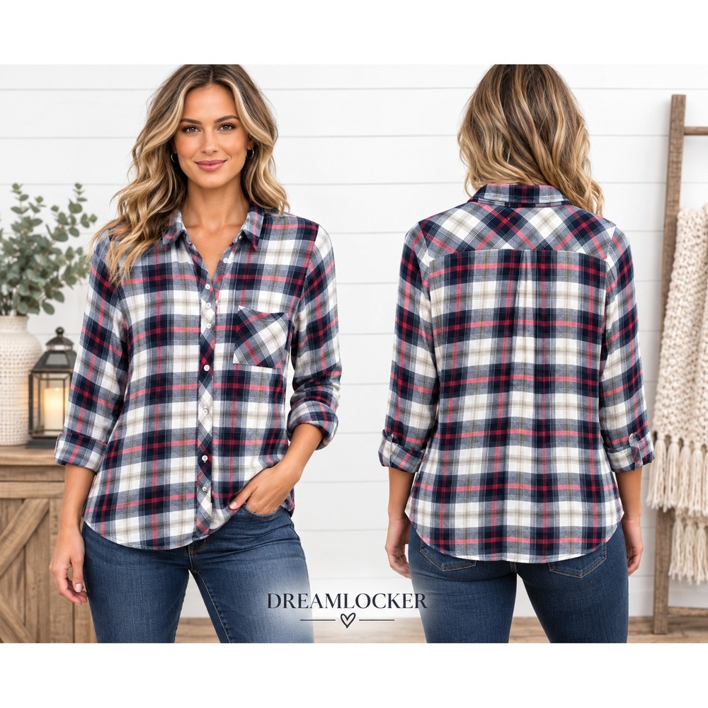 Rails Flannel Shirt XS Hunter Plaid Soft Red Navy Blue Rayon Button Down Top